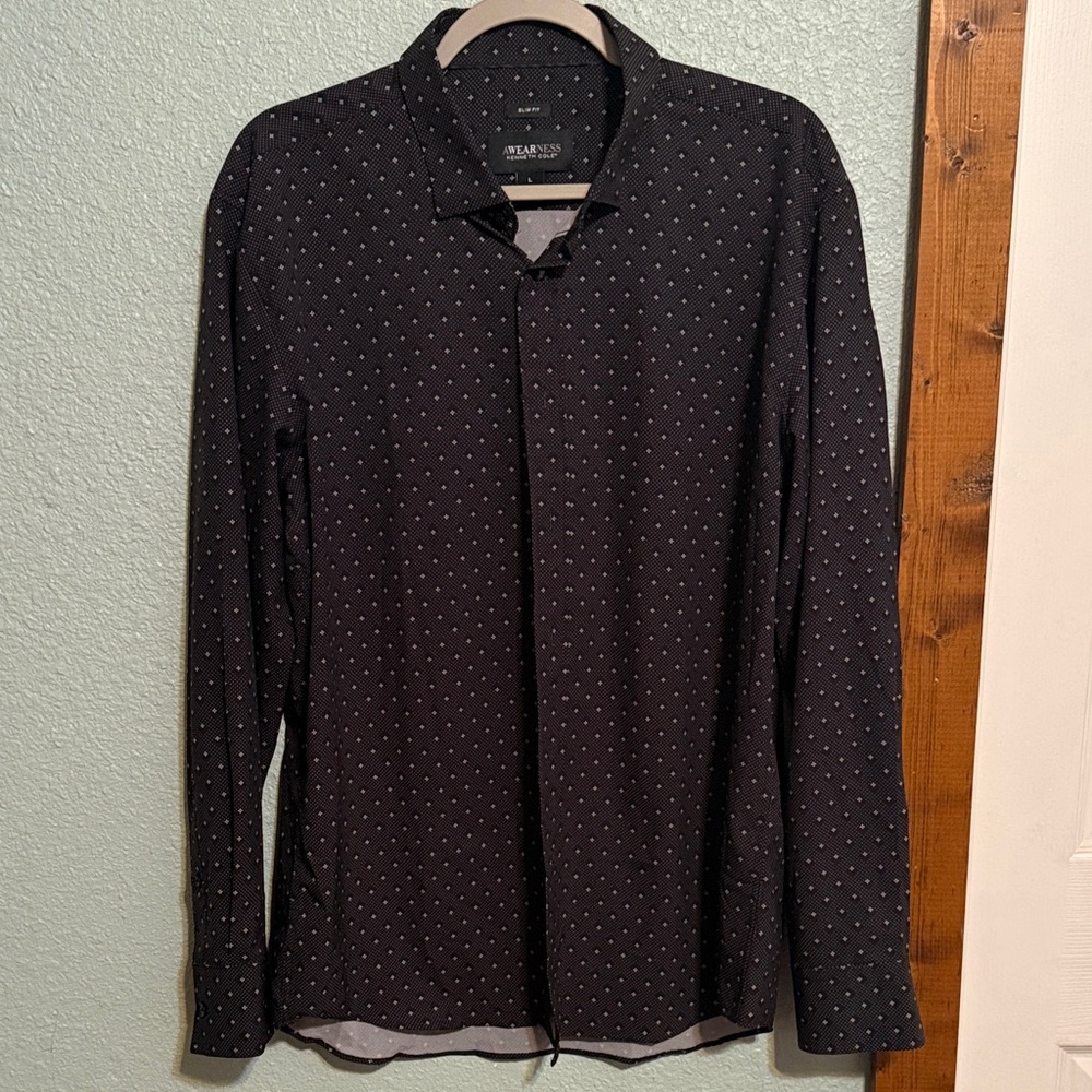 Kenneth Cole Black Dress Shirt with White Dots